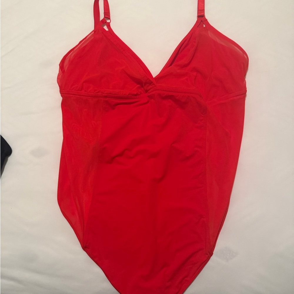 Vibrant Red Parade Mesh Body Suit NWOT